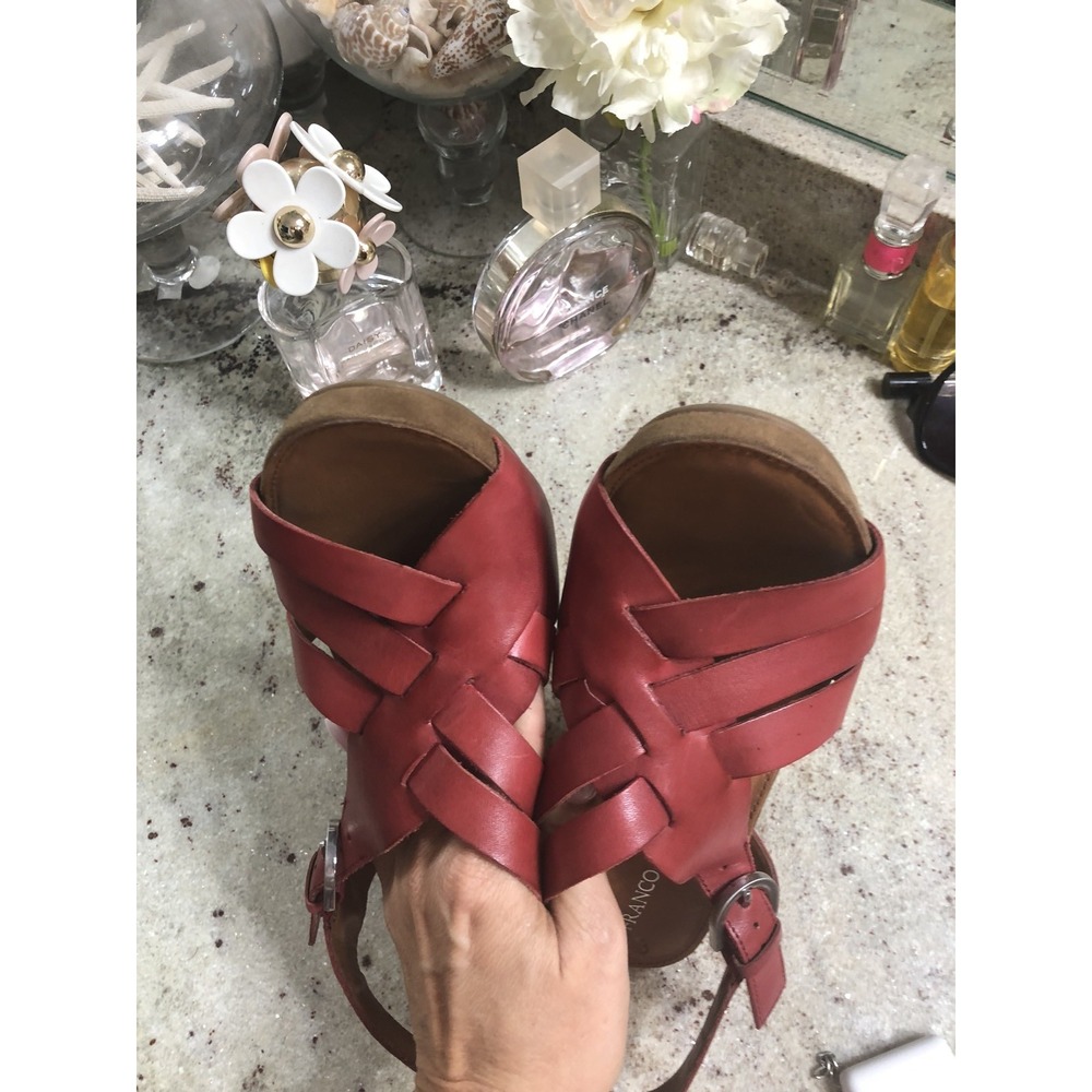 Franco Sarto Bamako Red Leather Strappy Wedge Sandal Heels Womens 9 - Picture 8 of 9